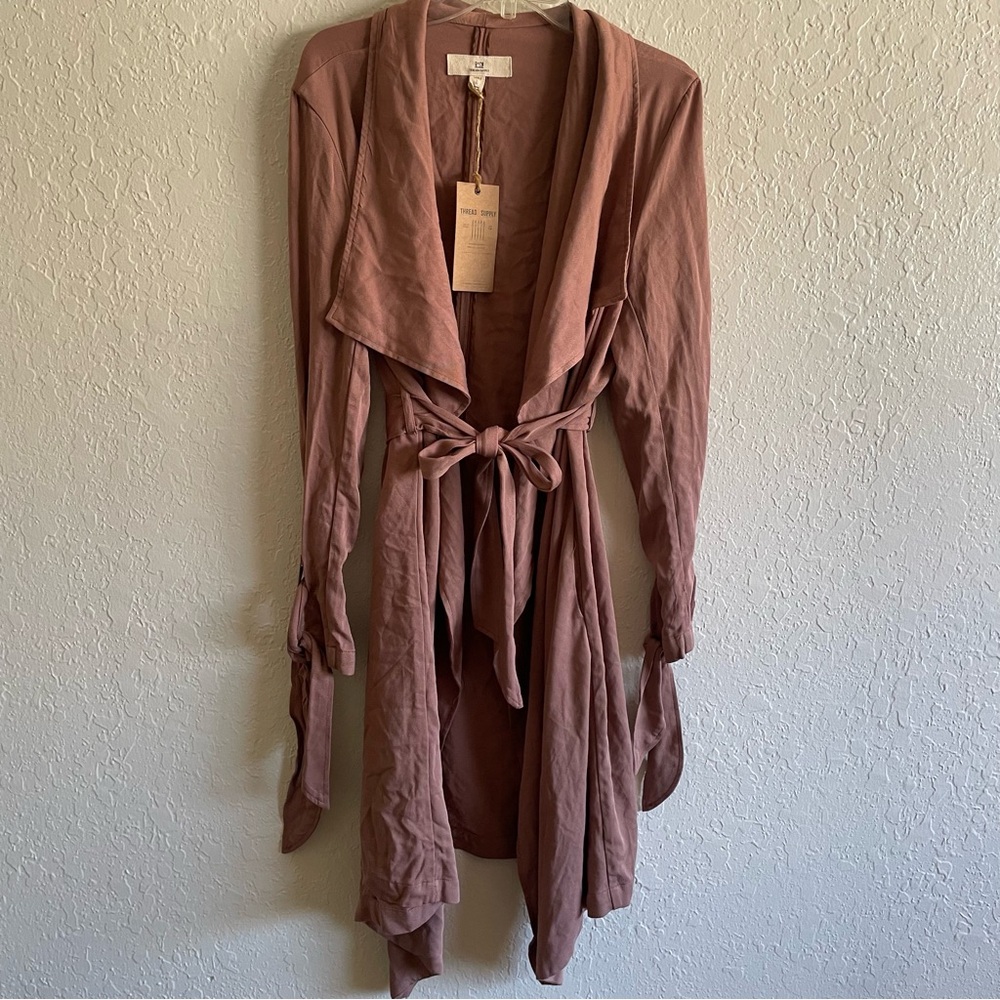 Anthro Thread & Supply open front belted trench coat Large - Picture 5 of 9